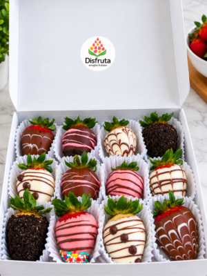 Caja de 12 fresas cubiertas de chocolate gourmet