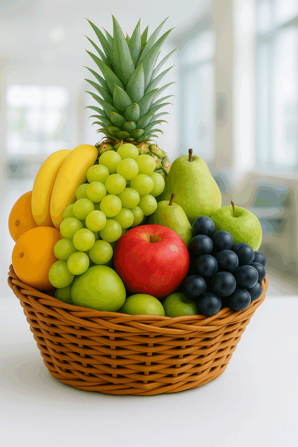 Canasta de frutas frescas ideal para desear pronta recuperacion en hospitales y clinicas.