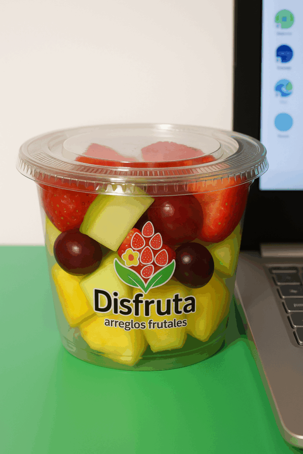 Ensalada de frutas frescas en vaso de 9 oz con empaque de regalo de Disfruta Arreglos. Frutales Ensalada de frutas frescas en vaso de 9 oz con empaque de regalo de Disfruta Arreglos.