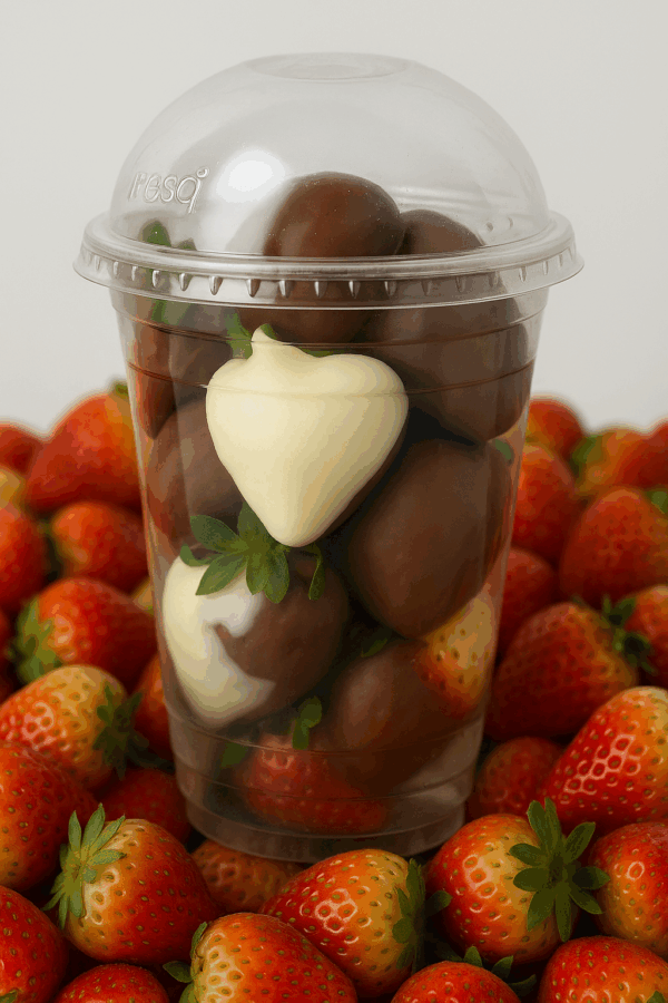 Fresas cubiertas de chocolate decoradas en vaso 12 oz de Disfruta Arreglos Frutales