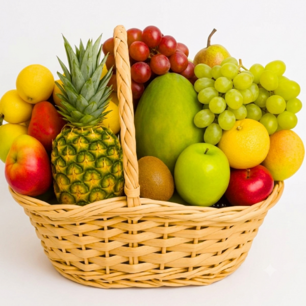 Hermosa y elegante canasta de selectas frutas frescas