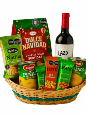 Ancheta navideña con productos gourmet y vino | Disfruta Arreglos Frutales